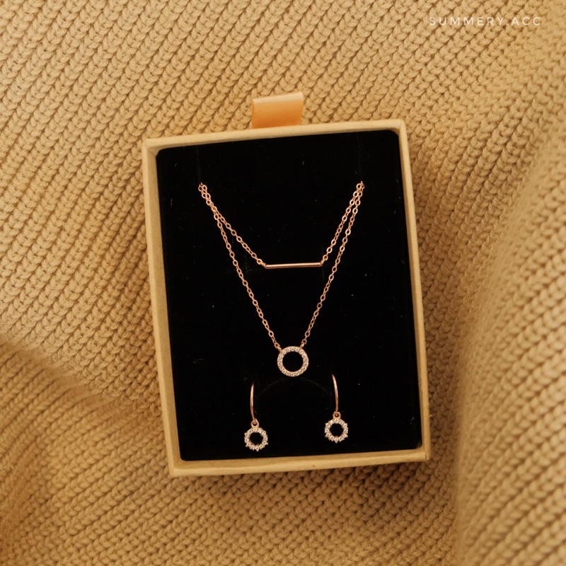 Khuyên tai bạc 925 SUMMERY tròn đính đá dáng dài bông tai S925 mạ vàng hồng