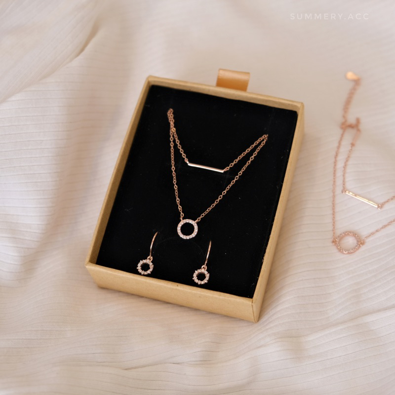 Khuyên tai bạc 925 SUMMERY tròn đính đá dáng dài bông tai S925 mạ vàng hồng