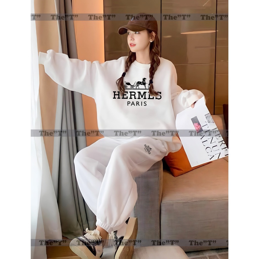Bộ Sweater HERMES Nam Nữ, Chữ Thêu Hình In 5D, Bộ Nỉ Chất Liệu Loại 1 - Hàng Cao Cấp Hottrend Thu Đông nemoshop