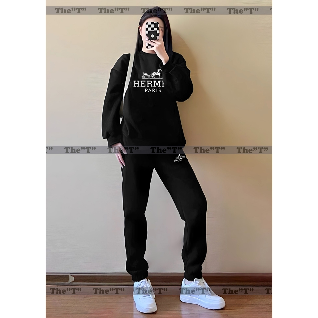 Bộ Sweater HERMES Nam Nữ, Chữ Thêu Hình In 5D, Bộ Nỉ Chất Liệu Loại 1 - Hàng Cao Cấp Hottrend Thu Đông nemoshop