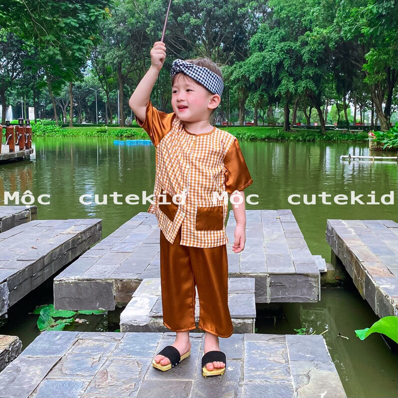 Bộ bà ba phối caro cho bé  - bộ quần áo đi chơi bé trai, set đồ đi chơi lễ bé trai