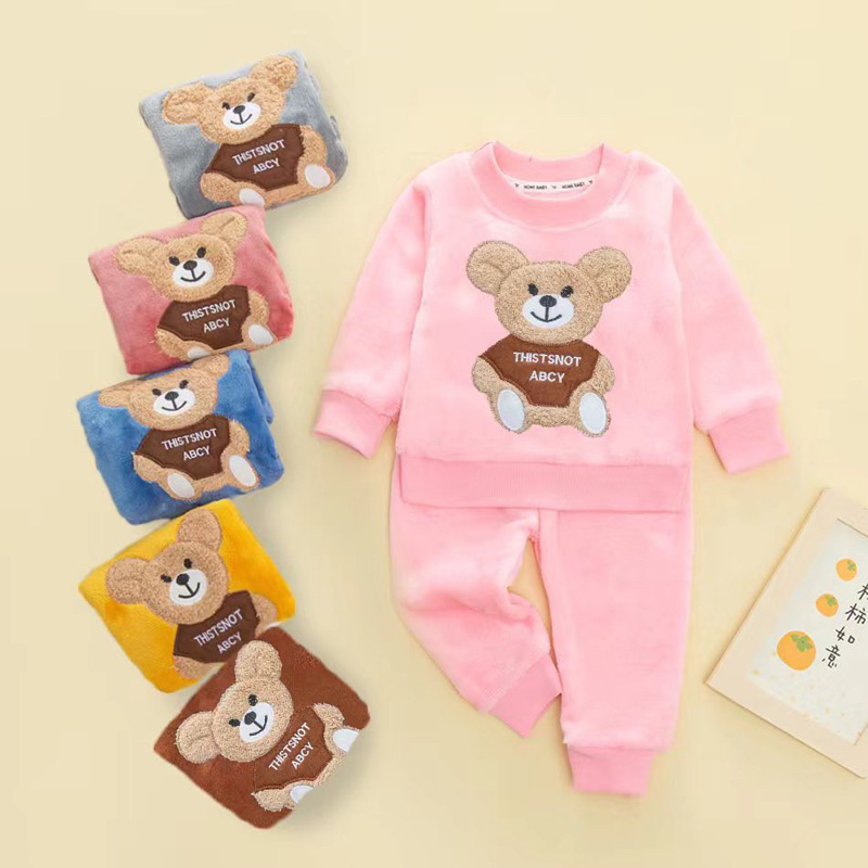 Bộ ngủ lông cừu hình gấu xinh xắn hàng quảng châu xịn đẹp cho bé 6-57kg