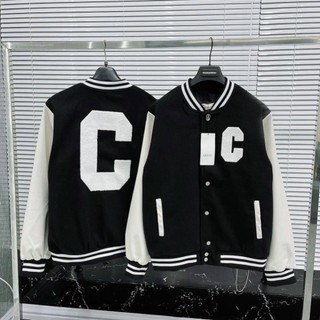 Áo khoác taobao nam nữ,áo khoác bomber mùa đông hình thêu chữ c chất liệu dạ cao cấp