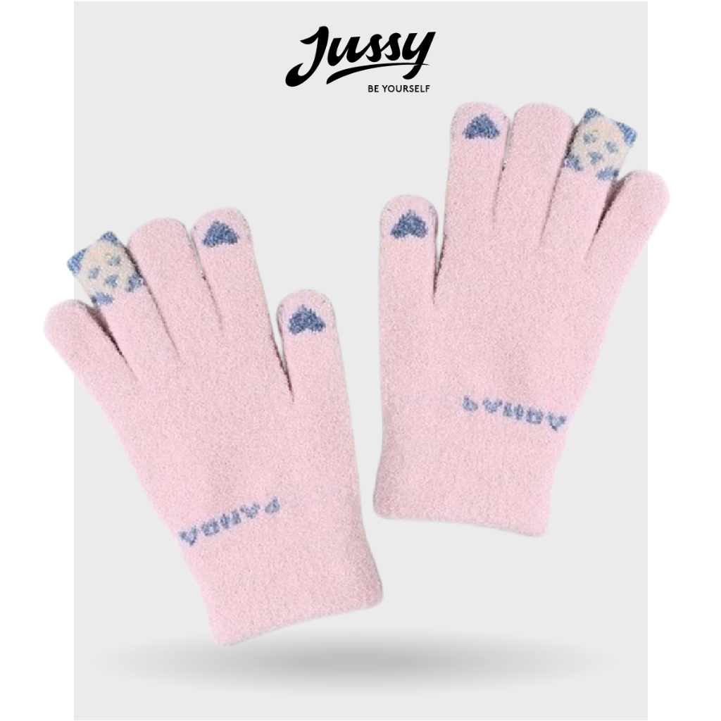 Găng Tay Len PanDa Dễ Thương JG08 Jussy Official Găng Tay Giữ Ấm Chống Gió Lạnh Thiết Kế Ngón Tay Cảm Ứng Chất Len Dày