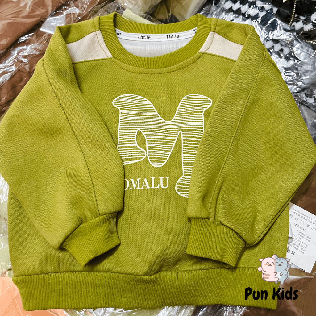 Áo sweater nỉ da cá chữ M cho bé trai bé gái từ 9-20kg