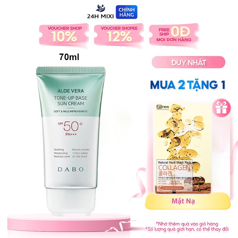 Kem Chống Nắng Lên Tone Dabo Lô Hội ALOE VERA SPF50 Hàn Quốc 70ml ( mẫu mới ) Chính Hãng