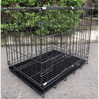 Lồng vân đá nan dày cao cấp gấp gọn - size m 60x43x50, chuồng cho chó mèo vừa sơn tĩnh điện có khay hứng tiện lợi catko
