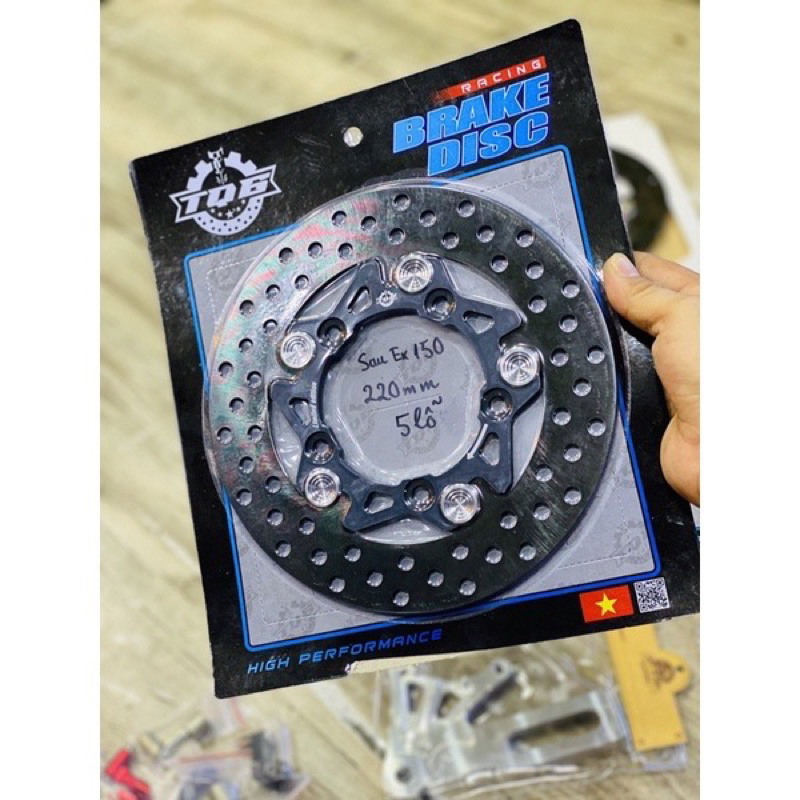 Dĩa thắng sau TQ6 khoen inox cho Ex150 Ex155 size 220mm đi heo brembo 2pis