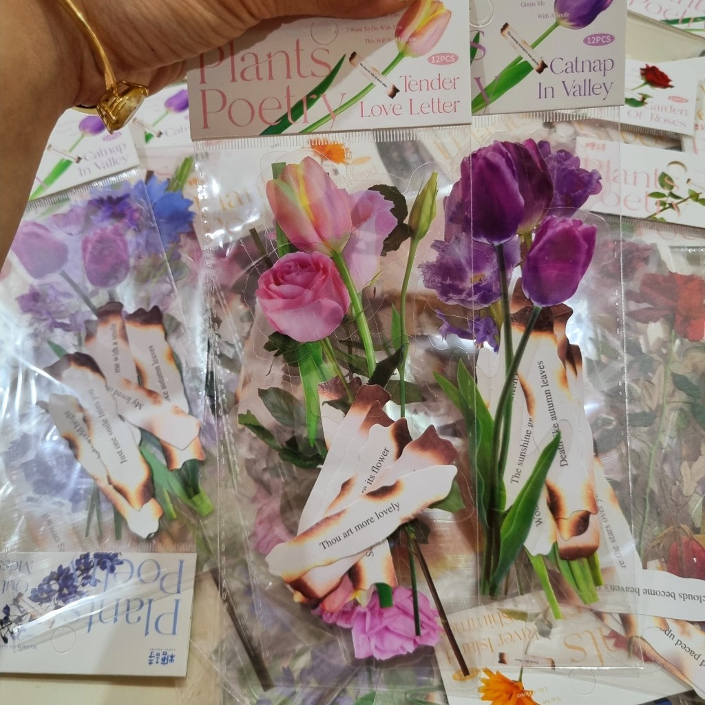 Set Sticker Hoa Lá 🍁SIÊU ĐẸP 🍁Hình Dán Hoa Trang Trí Sổ Bullet Journal Ép Nhựa PVC