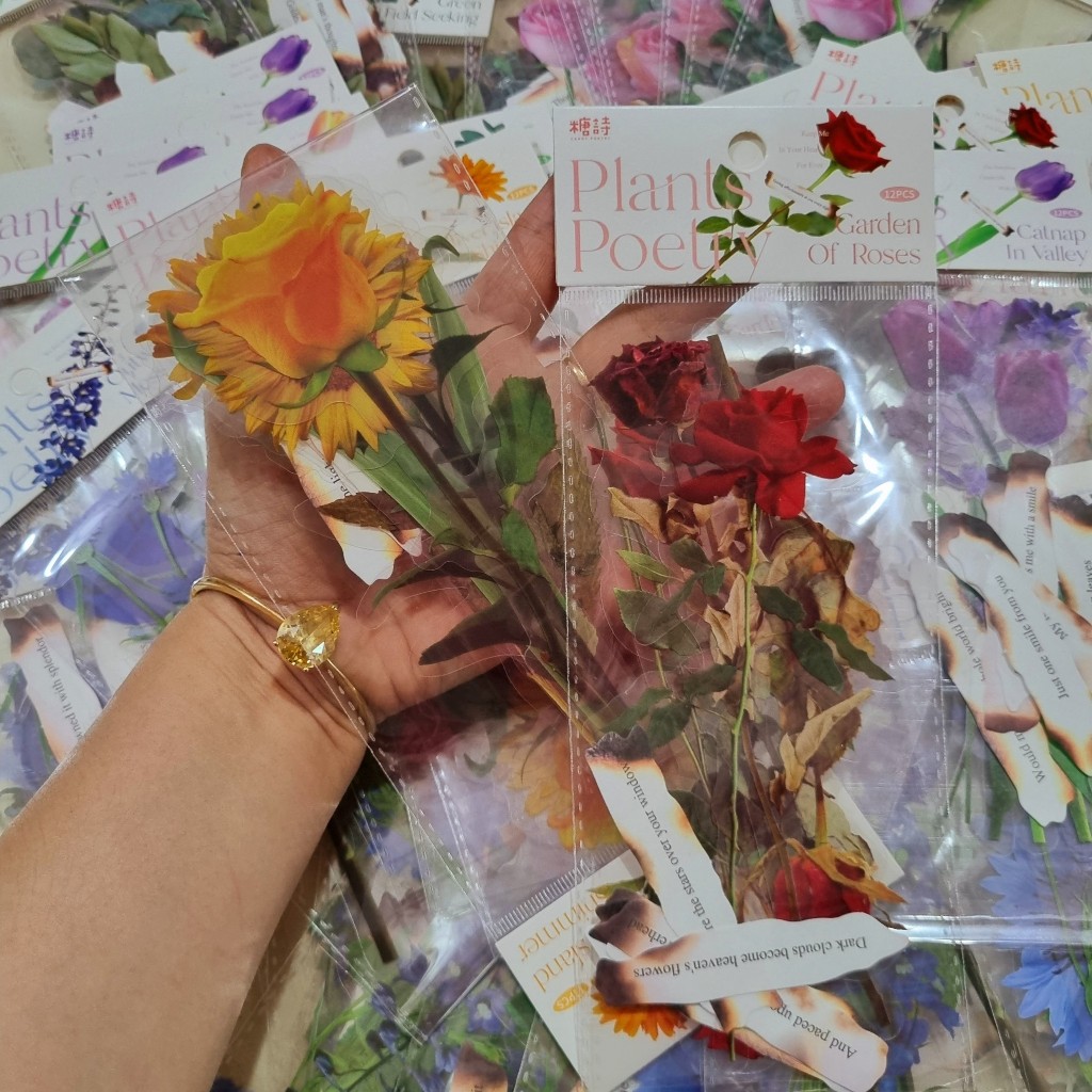 Set Sticker Hoa Lá 🍁SIÊU ĐẸP 🍁Hình Dán Hoa Trang Trí Sổ Bullet Journal Ép Nhựa PVC