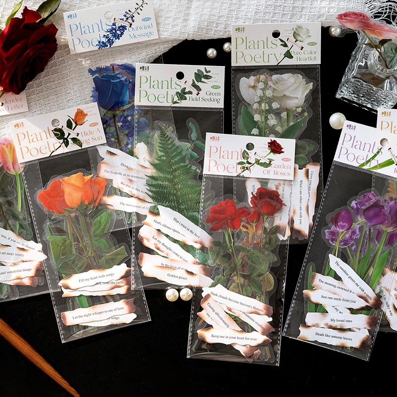 Set Sticker Hoa Lá 🍁SIÊU ĐẸP 🍁Hình Dán Hoa Trang Trí Sổ Bullet Journal Ép Nhựa PVC