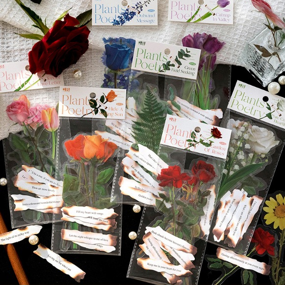 Set Sticker Hoa Lá 🍁SIÊU ĐẸP 🍁Hình Dán Hoa Trang Trí Sổ Bullet Journal Ép Nhựa PVC