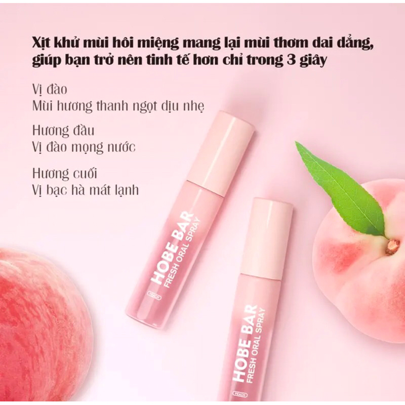 Combo 2 chai xịt thơm miệng Hobebar thơm mát vị đào giúp diệt khuẩn khử mùi hôi nhanh chóng giúp bạn đáng yêu hơn