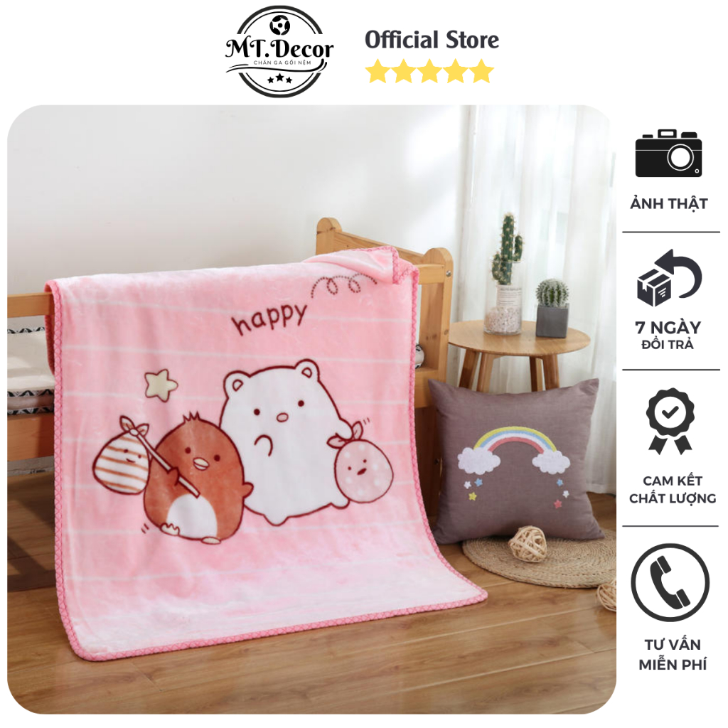 Chăn tuyết nhung cho bé 2 lớp dày dặn siêu mềm mịn nhiều họa tiết dễ thương, mền cho bé đi học, kích thước 110x140cm