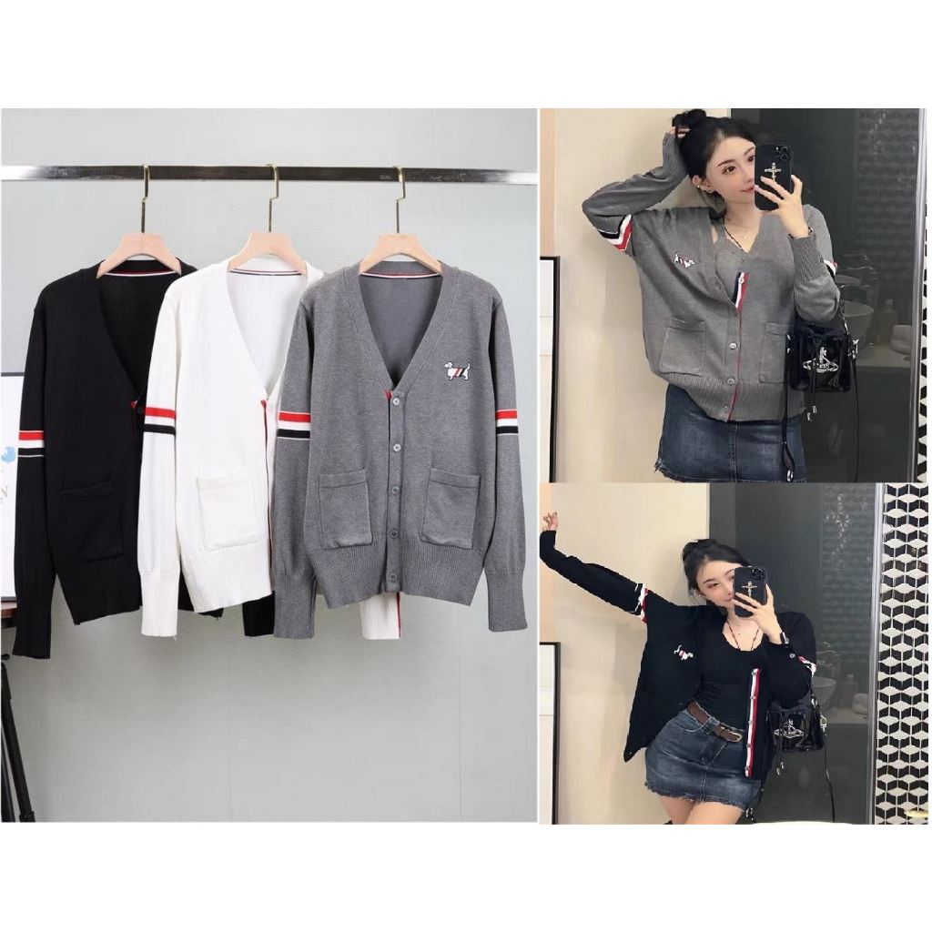 Áo Khoác Cardigan Thom Browne Hình Cún, Vải Len Ngoại Phong Cách Hàn Quốc , Áo Cardigan Nam Nữ Thu Đông Hot Trend 2023