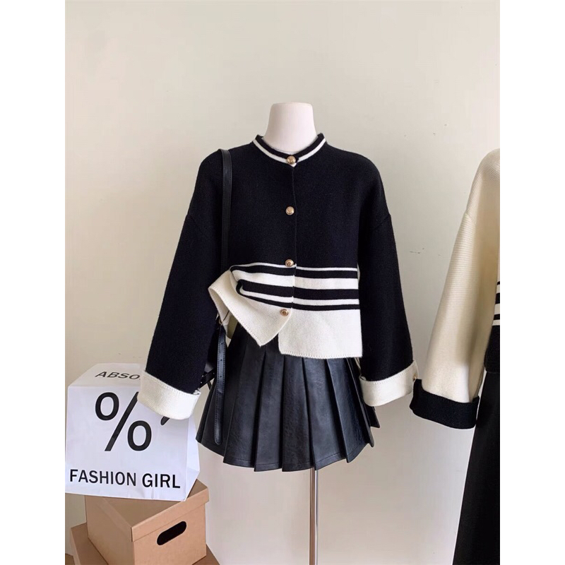 Áo len cardigan phối kẻ 2 màu freesize 23’September