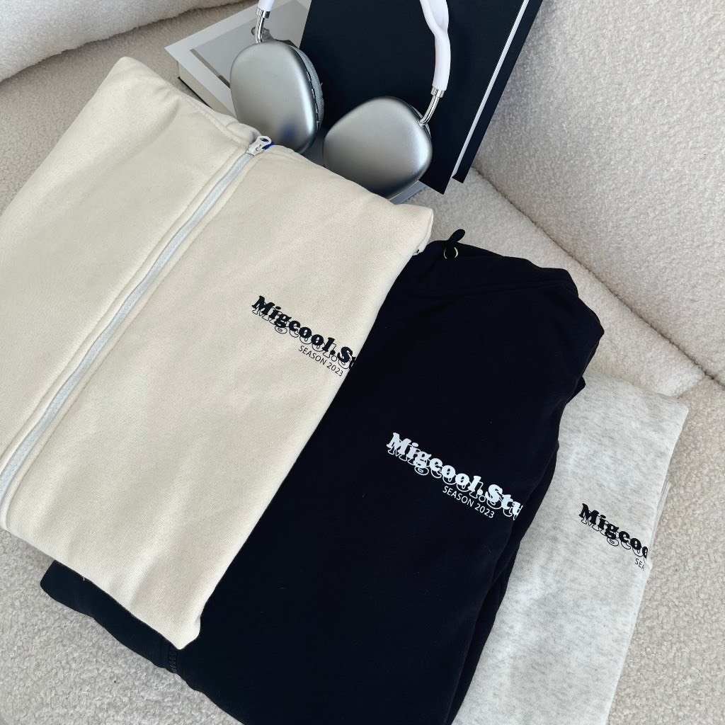 ÁO HOODIE ZIP NỈ BÔNG KHÓA KÉO MIGCOOL, ÁO KHOÁC FORM RỘNG DÂY KÉO BASIC