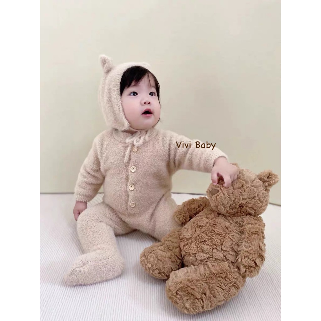 Body Len Lông Gấu Liền Thân Kèm Mũ Gấu cho bé yêu Vivi Baby