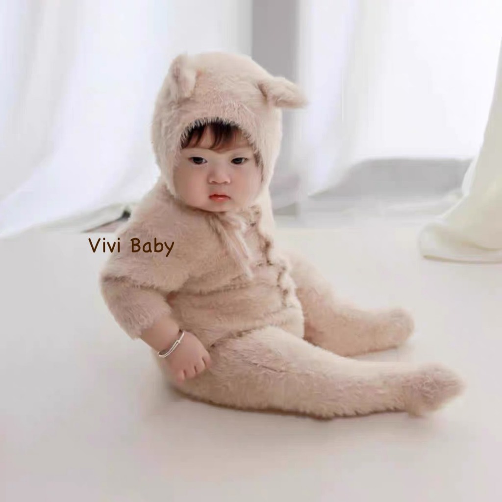 Body Len Lông Gấu Liền Thân Kèm Mũ Gấu cho bé yêu Vivi Baby