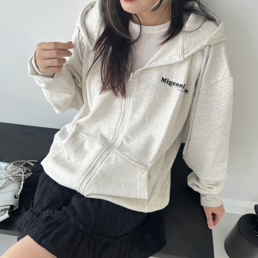 ÁO HOODIE ZIP NỈ BÔNG KHÓA KÉO MIGCOOL, ÁO KHOÁC FORM RỘNG DÂY KÉO BASIC