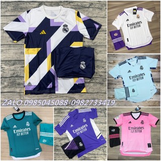 Áo Bóng Đá CLB Real Madrid - Quần Áo Bóng Đá chất gai lỗ polyeste full logo