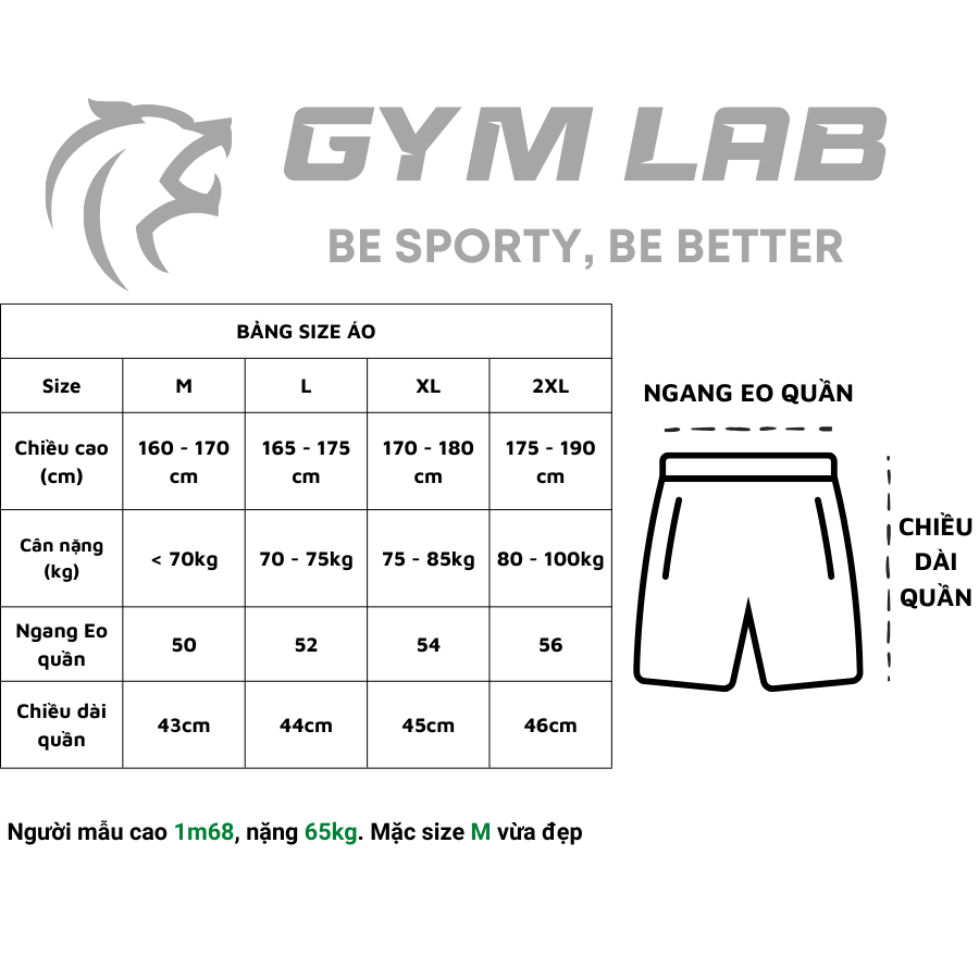 Quần đùi nam tập gym thể thao Gymlab form 6 inch trên gối vải gió thoáng mát – ĐEN – MINI LOGO