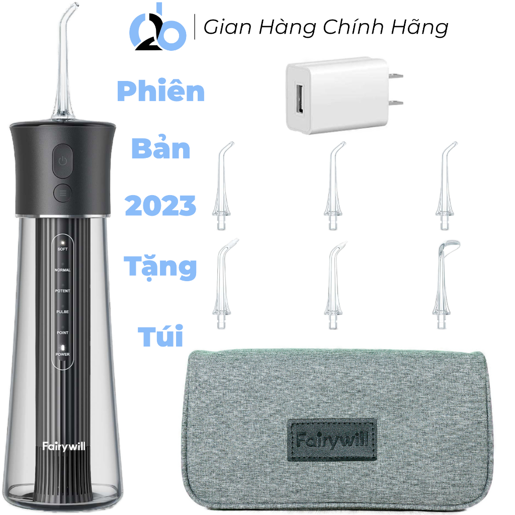 Máy tăm nước cầm tay Fairywill F30 phiên bản 2023. Tặng túi đựng máy chính hãng và củ sạc nguồn thấp