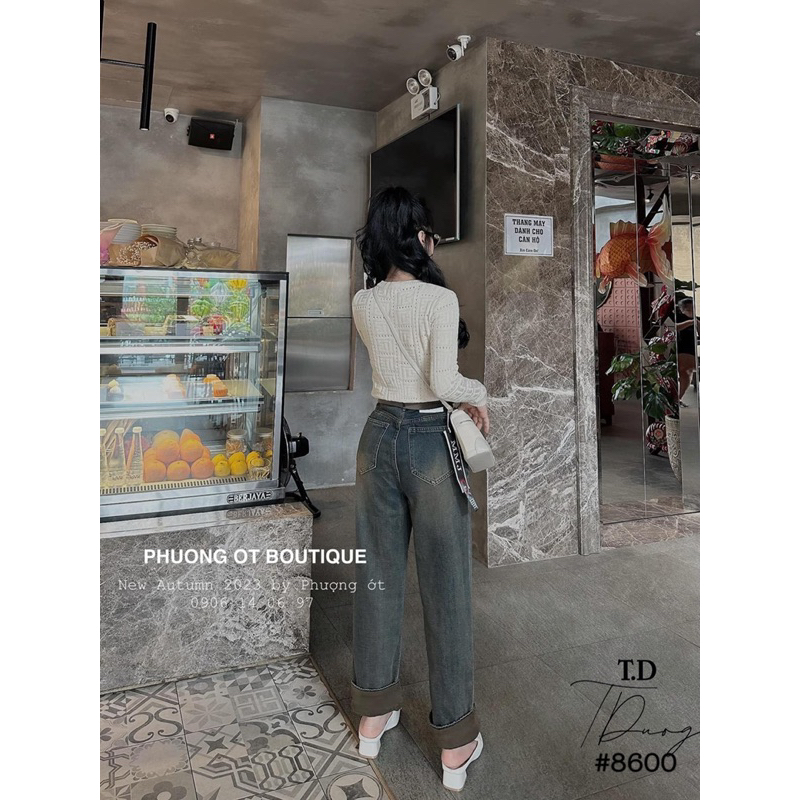 QUẦN BAGGY JEAN GẬP GẤU NÂU KÈM ĐAI 8600