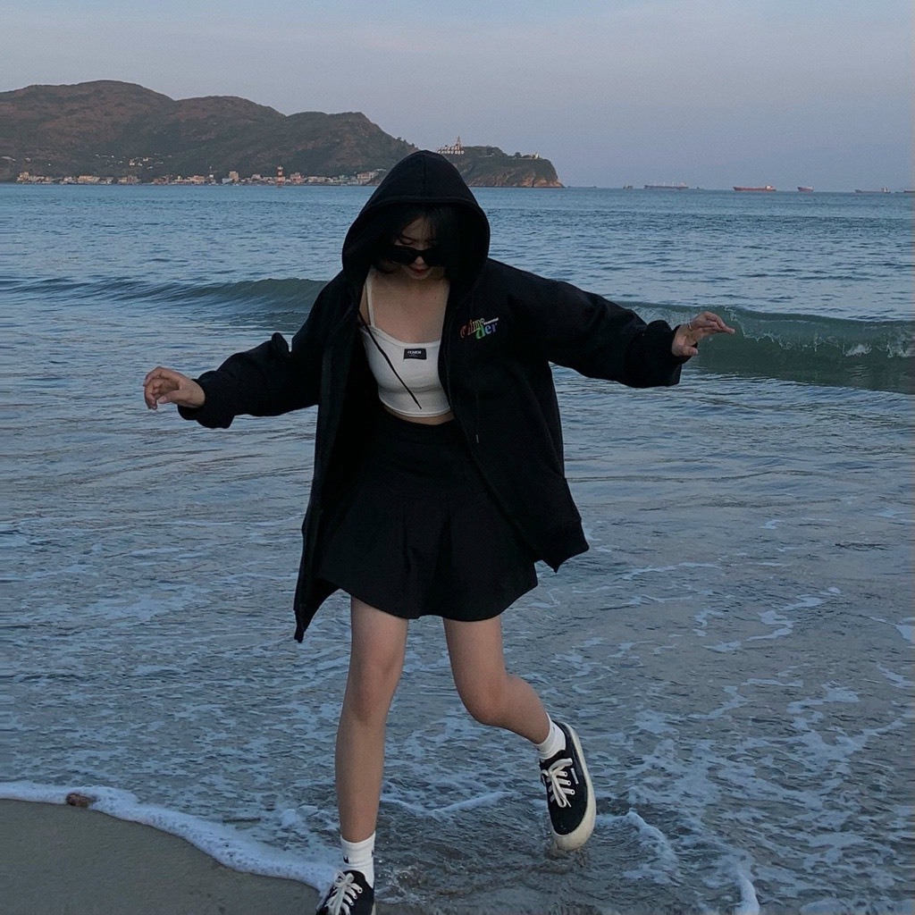 ÁO HOODIE ZIP KHÓA KÉO PHONG CÁCH BASIC CINDER  MÀU ĐEN SIÊU DÀY