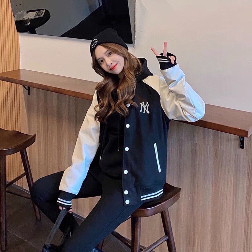 Áo Khoác Bomber Nam Nữ NY NEW YORK, Hottrend Áo MLB Chất Liệu Nỉ Bông Cotton 2 Lớp Loại 1 nemoshop