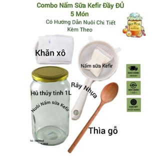Combo Đầy ĐỦ Nuôi Nấm Sữa Kefir Làm Sữa Chua( Nấm Sữa,Hũ Thủy Tinh 1L,Rây Lọc,Thìa Gỗ ,Khăn Xô) Hướng Dẫn Nuôi +Bảo Hành
