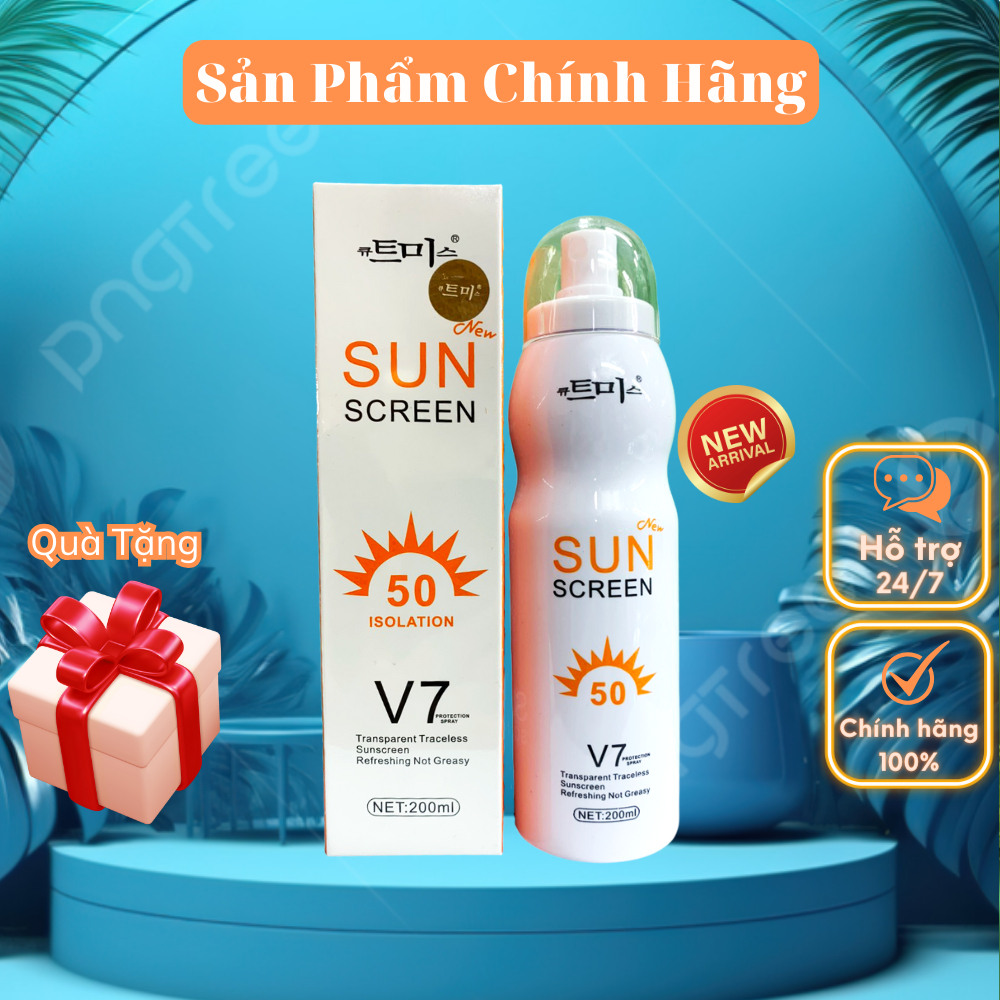 Xịt chống nắng trắng da Sun Screen V7 nâng tone chống nước không bết dính SPF50 - KYK