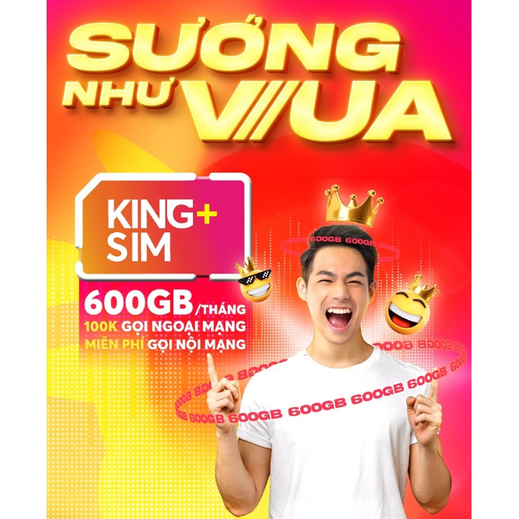 Sim 4G Vietnamobile King Plus Data 20GB/Ngày . Miễn Phí 50P Ngoại Mạng + Nội Mạng + TK 100K