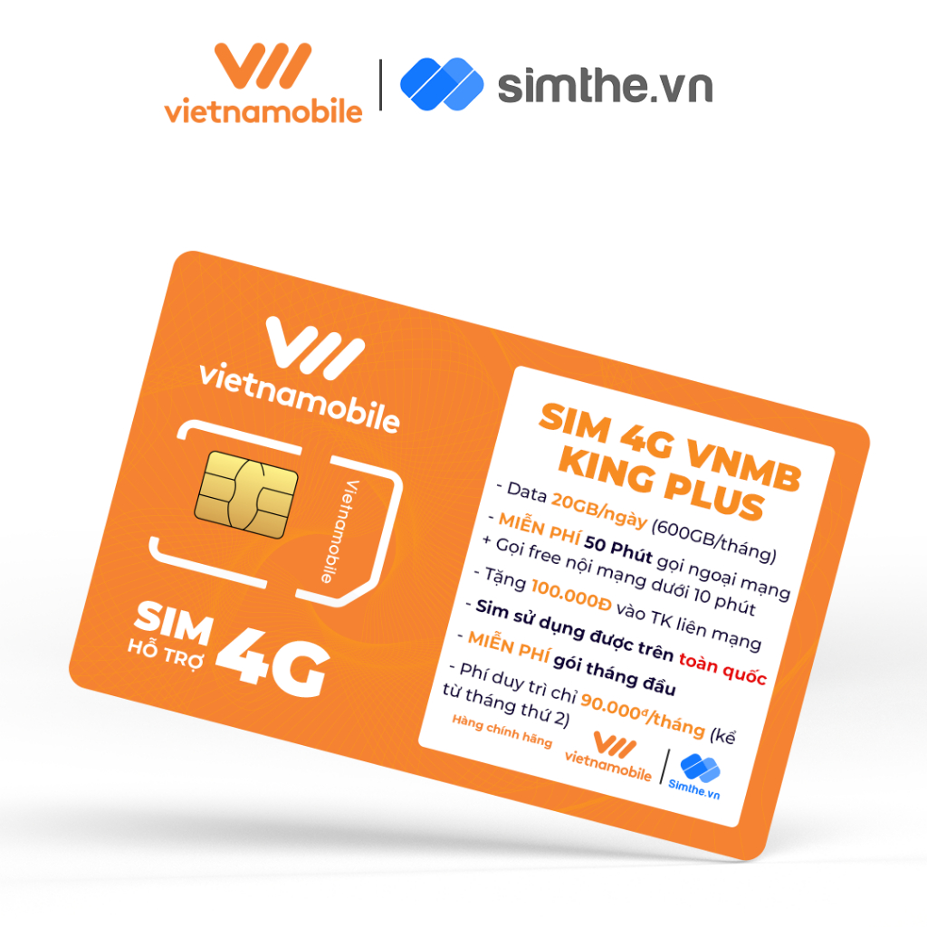[FREE 30 Ngày] Sim 4G Vietnamobile King Plus Data 20GB/Ngày (600GB/Tháng). Miễn Phí 50P Ngoại Mạng + Nội Mạng + TK 100K