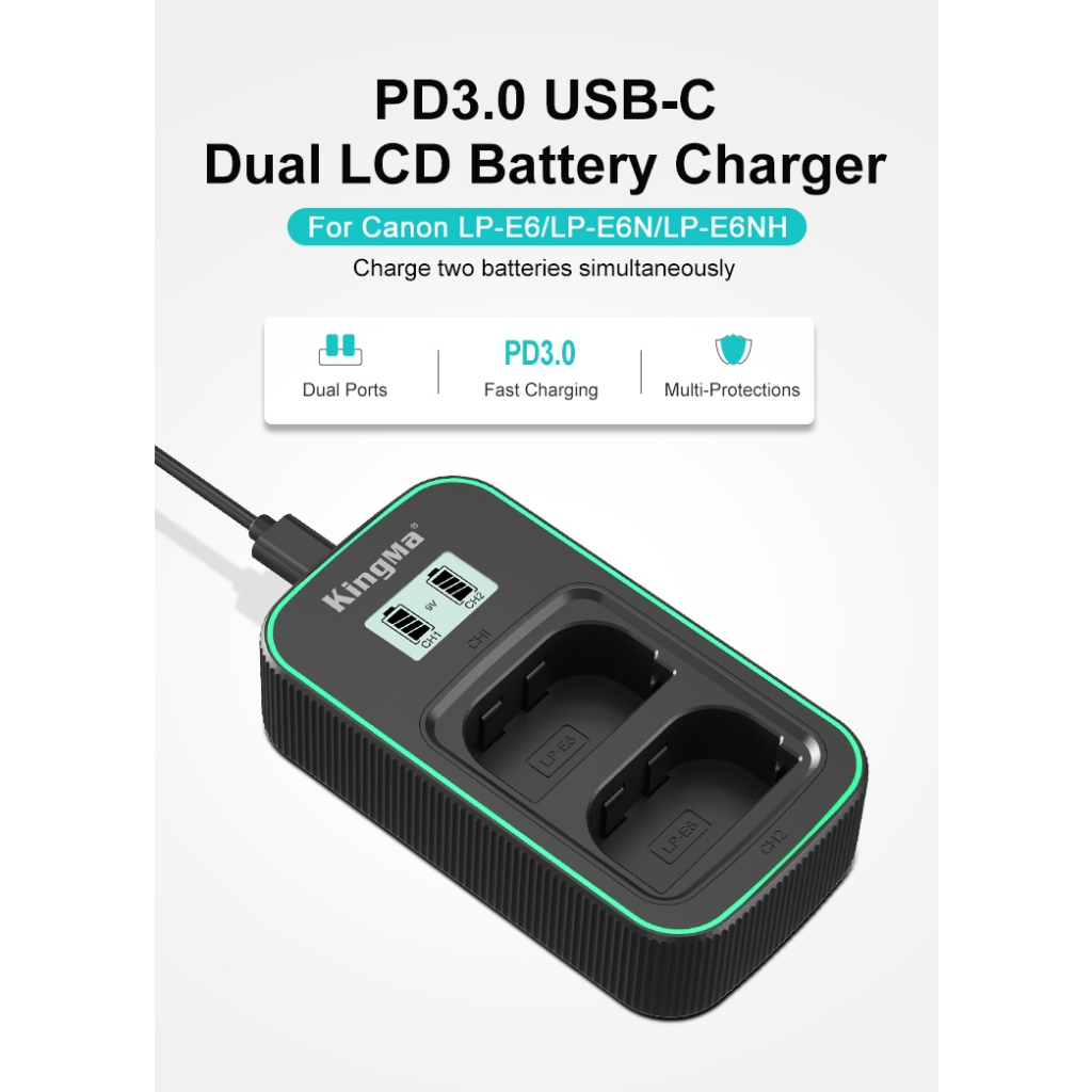 Bộ 2 pin 1 sạc Canon LP-E6NH LPE6 Kingma Canon EOS R R5 R6 5D2 5D3 5D4 6D 6D2 7D 60D 70D 80D 90D 5DS XC10 XC15 lpe6 e6n