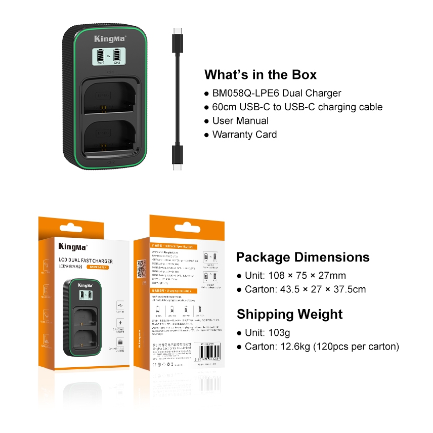 Bộ 2 pin 1 sạc Canon LP-E6NH LPE6 Kingma Canon EOS R R5 R6 5D2 5D3 5D4 6D 6D2 7D 60D 70D 80D 90D 5DS XC10 XC15 lpe6 e6n