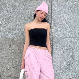 Áo quây basic croptop chất thun gân len co giãn tốt mát mịn có mút ngực sẵn