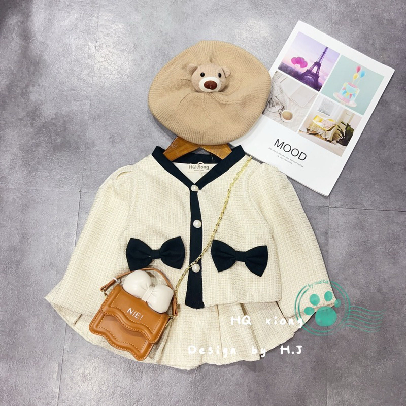 Set Váy Dạ nơ hàng cao cấp cho bé gái