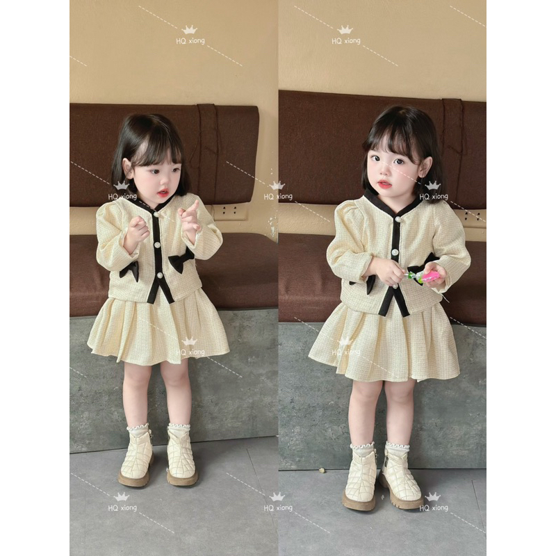 Set Váy Dạ nơ hàng cao cấp cho bé gái