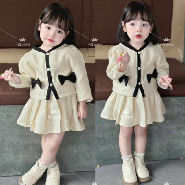 Set Váy Dạ nơ hàng cao cấp cho bé gái