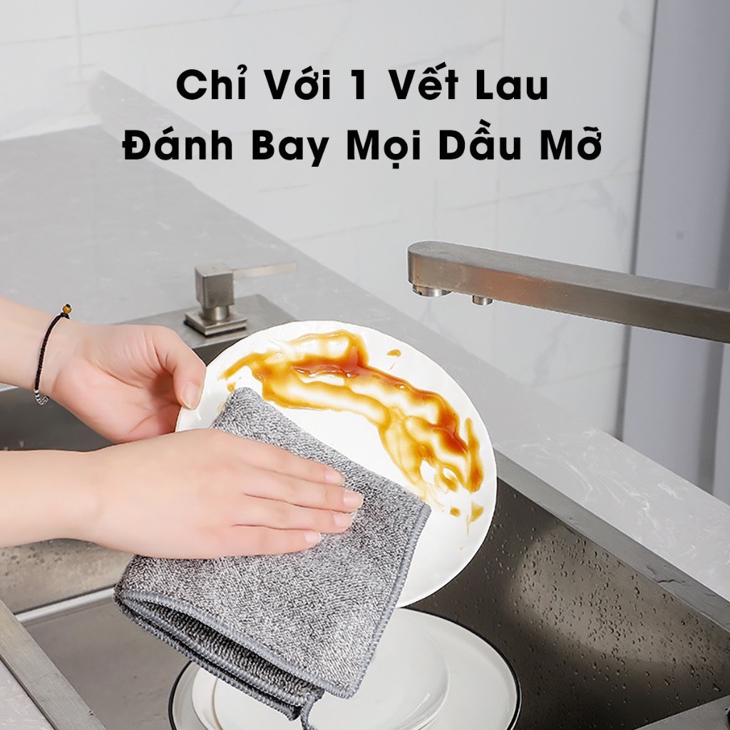 Khăn Lau Bếp Đa Năng 2 Mặt Màu Ghi Thấm Hút Siêu Sạch Tiện Dụng