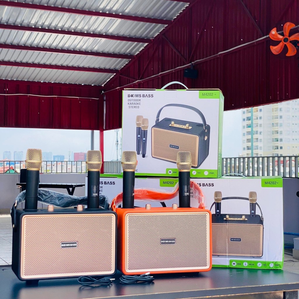 Loa Karaoke Bluetooth M4202 + Tặng Kèm 2 Micro Không Dây Xách Tay Công Suất 30W, Âm Thanh Trầm Ấm, Bass Căng
