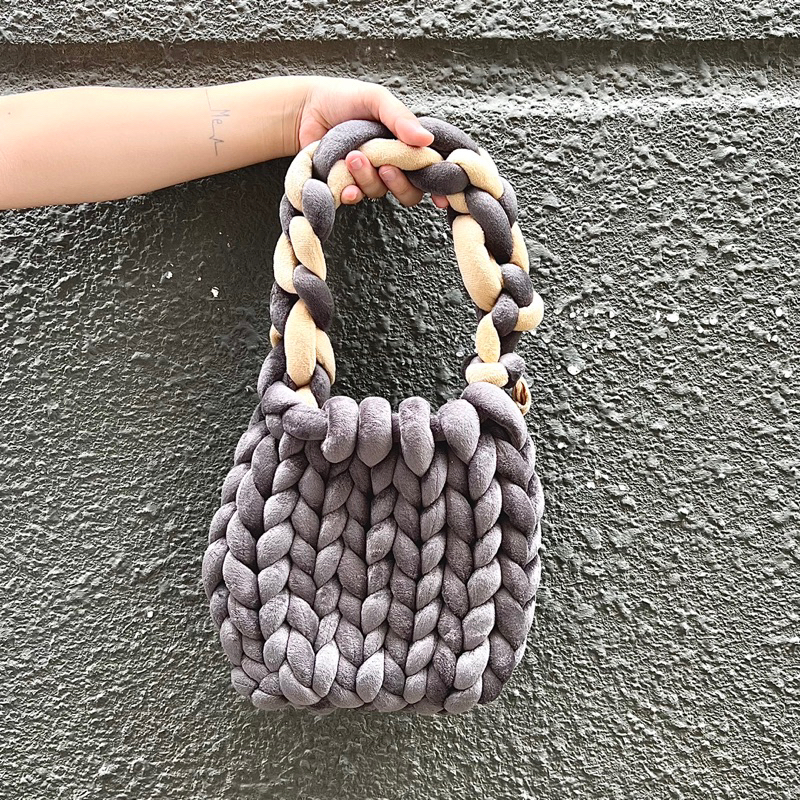 TÚI SI CẦM TAY CHUNKY COTTON XÁM NÂU