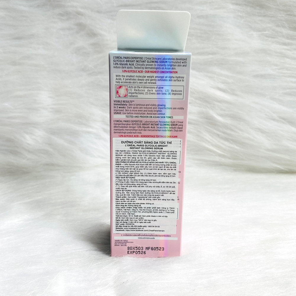 Serum L'Oreal Paris Glycolic Bright sáng da tức thì 1.0% Glycolic Acid 30ml