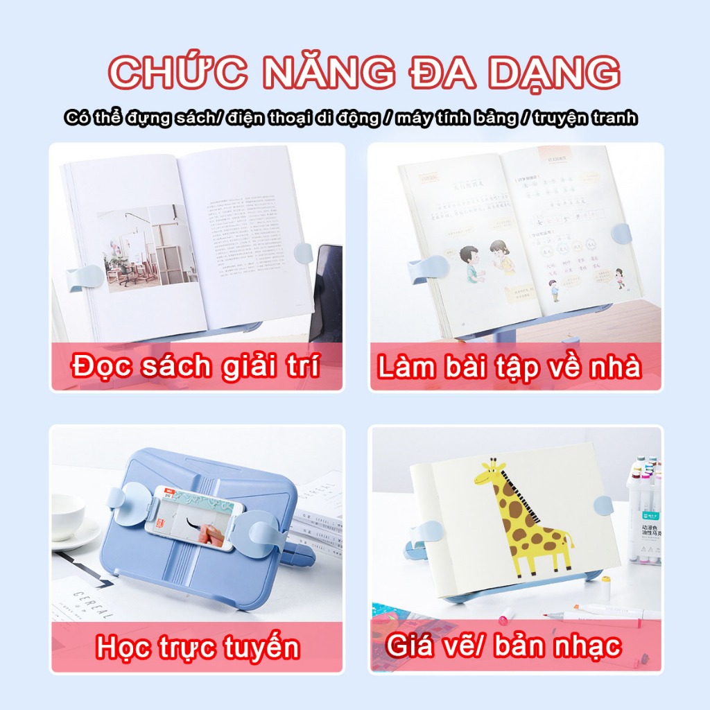 Giá đỡ sách vở, điện thoại, truyện tranh để bàn Kivabox dành cho học sinh, đỡ chống gù cận thị, hộp bút đa năng kỉ luật