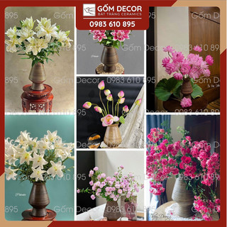 Lọ Hoa Bình Bông Gốm Mộc Dáng Ly Rượu, Lọ Hoa Bát Tràng Decor