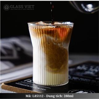 Ly thủy tinh sọc tăm miệng loe 280ml mã J85112 - Cốc thủy tinh chịu nhiệt họa tiết sọc miệng loe