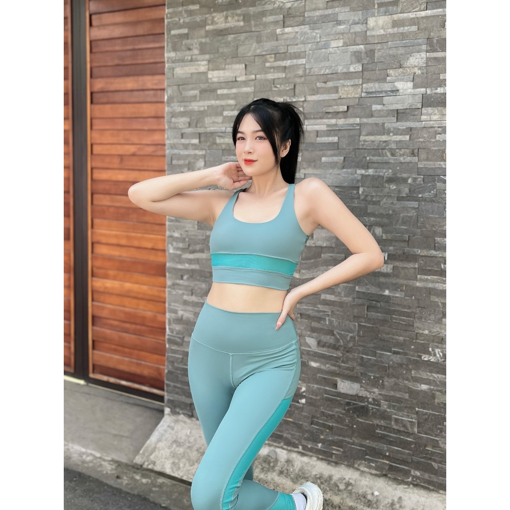 Đồ tập gym nữ, đồ tập yoga nữ phối lưới thoáng khí chất thun poly 2 da co giãn 4 chiều kèm mút -(D32)