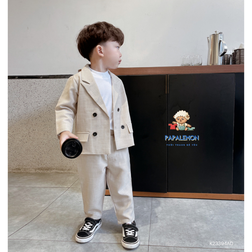 Bộ vest bé trai B075 vest bé trai chất liệu xước hàn không nhăn, vải mịn thiết kế năng động - PAPALEMON