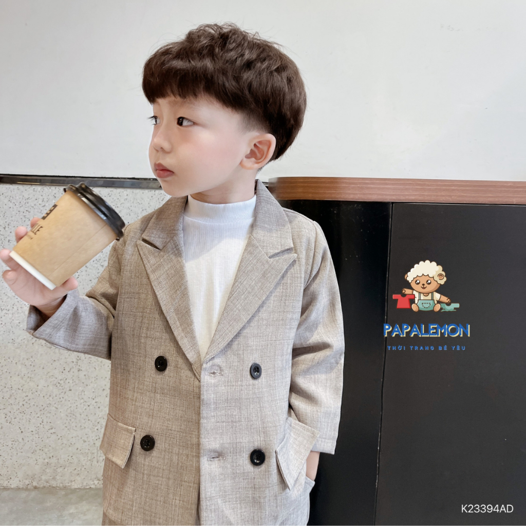Bộ vest bé trai B075 vest bé trai chất liệu xước hàn không nhăn, vải mịn thiết kế năng động - PAPALEMON